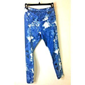 LOVE.LIFE.LIVE. Womens L Large Athletic Leggings Stretch Pants Blue Camo Pattern